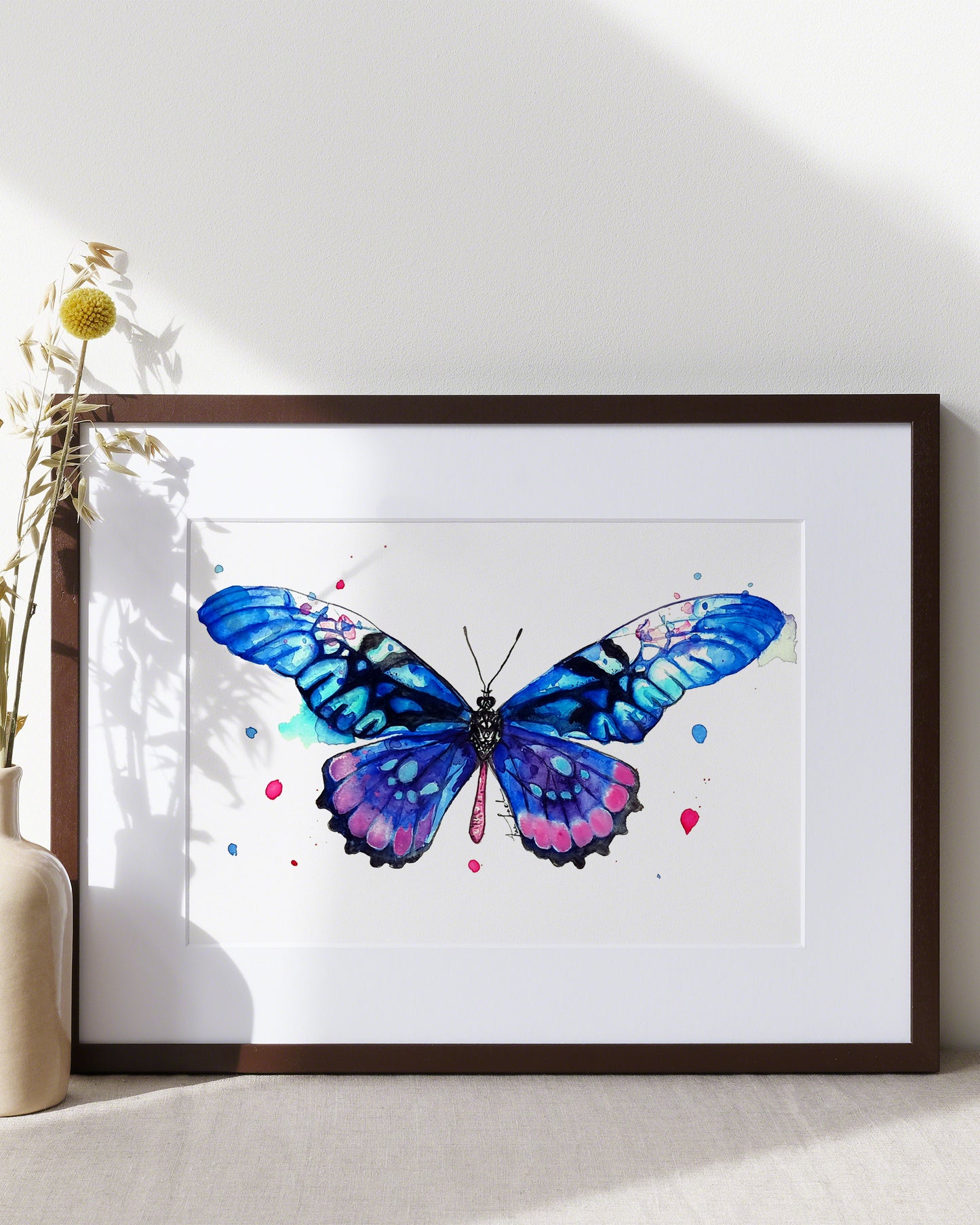 Blauer Schmetterling in Aquarell - Kunstdruck