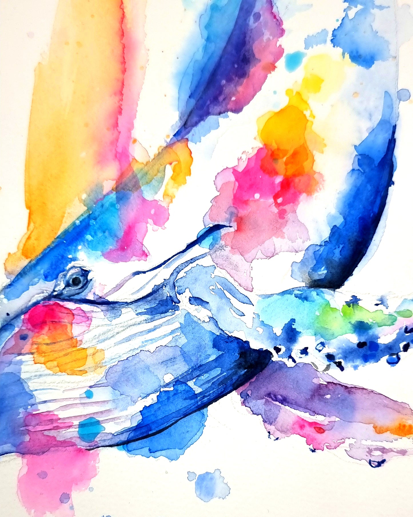 Bunter Buckelwal in Aquarell - Farbenfroher Kunstdruck - Buckelwal Billy