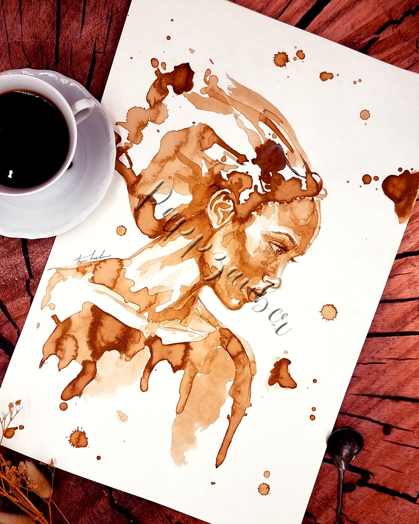 Inaya - Frauenportrait in Kaffee - Kaffeemalerei