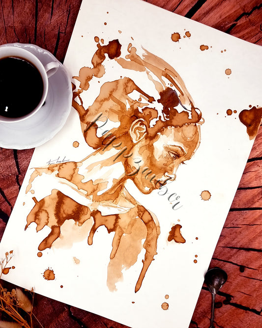 Inaya - Frauenportrait in Kaffee - Kaffeemalerei