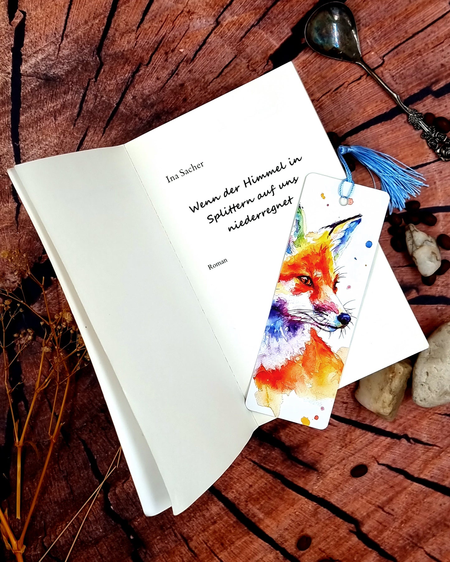 Lesezeichen mit buntem Fuchs