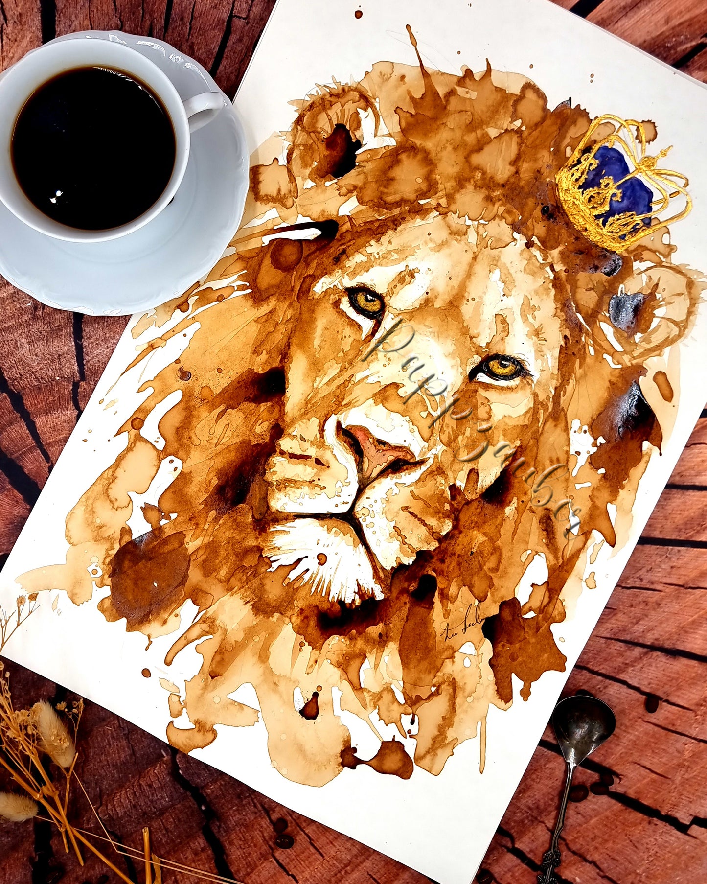 Kaffeeportrait eines Löwen - Kunstdruck Lebron