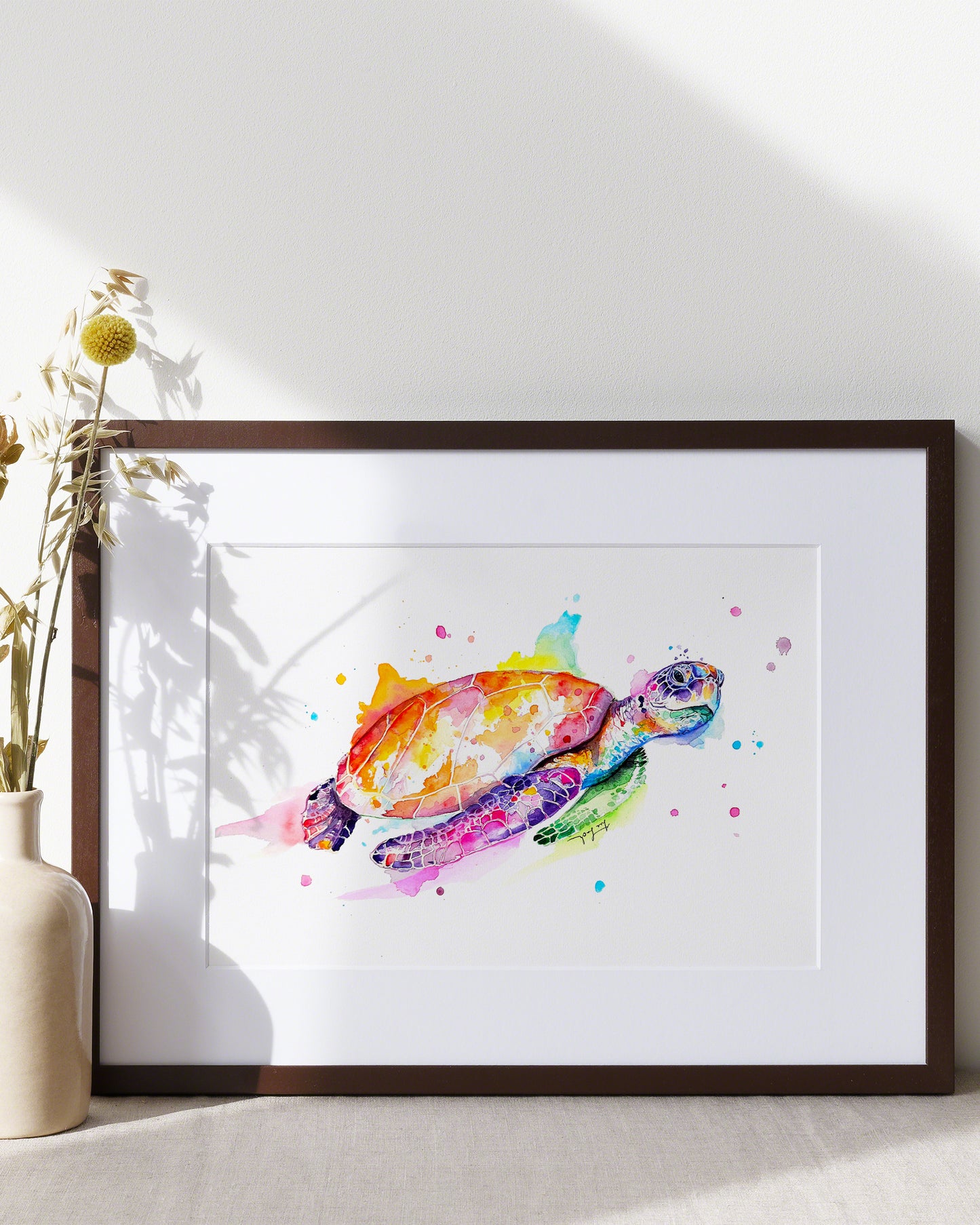 Meeresschildkröte Fjella - Farbenfrohes Aquarellgemälde (Kunstdruck) -