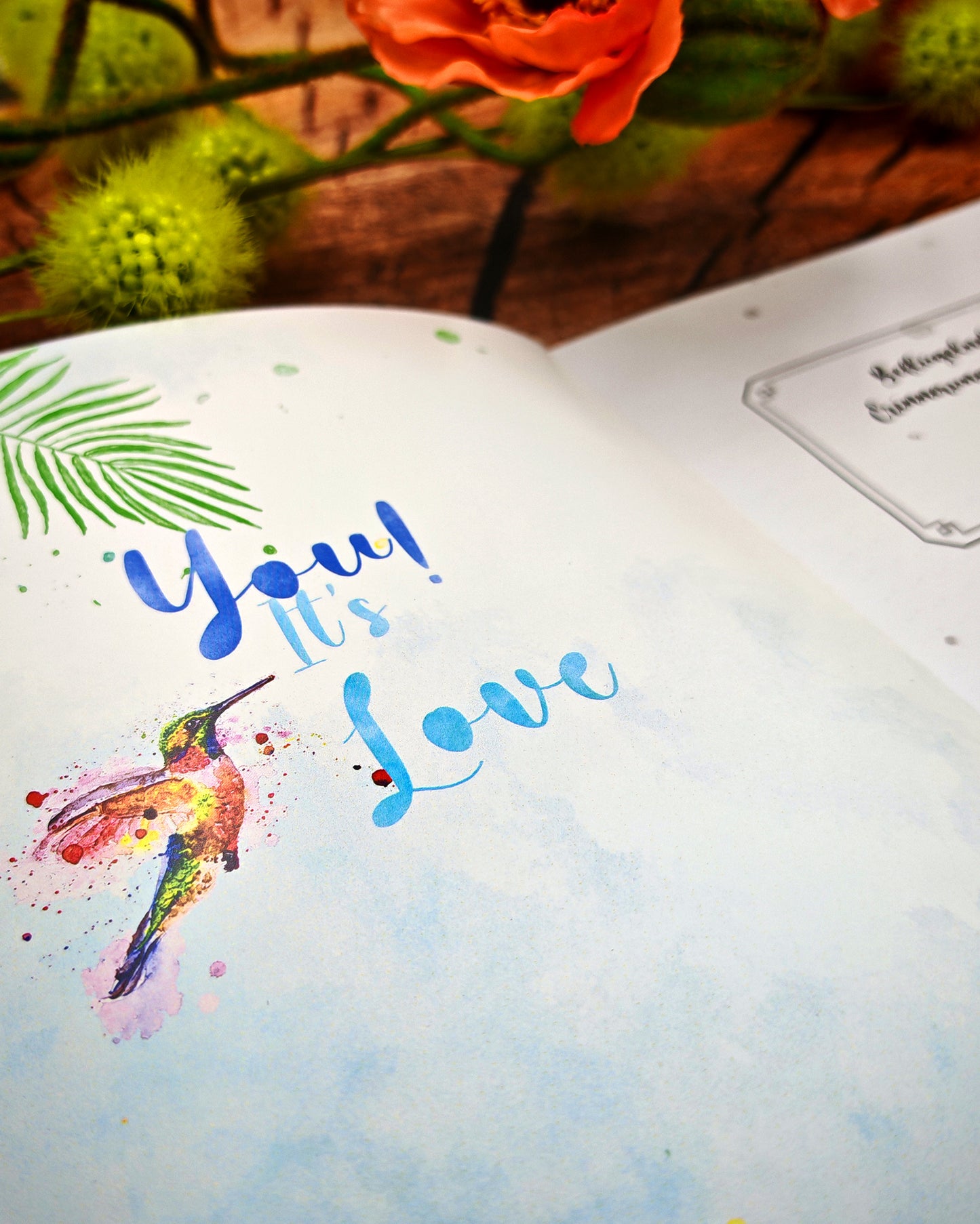 Notizbuch "Fly! It's Love" mit buntem Kolibri