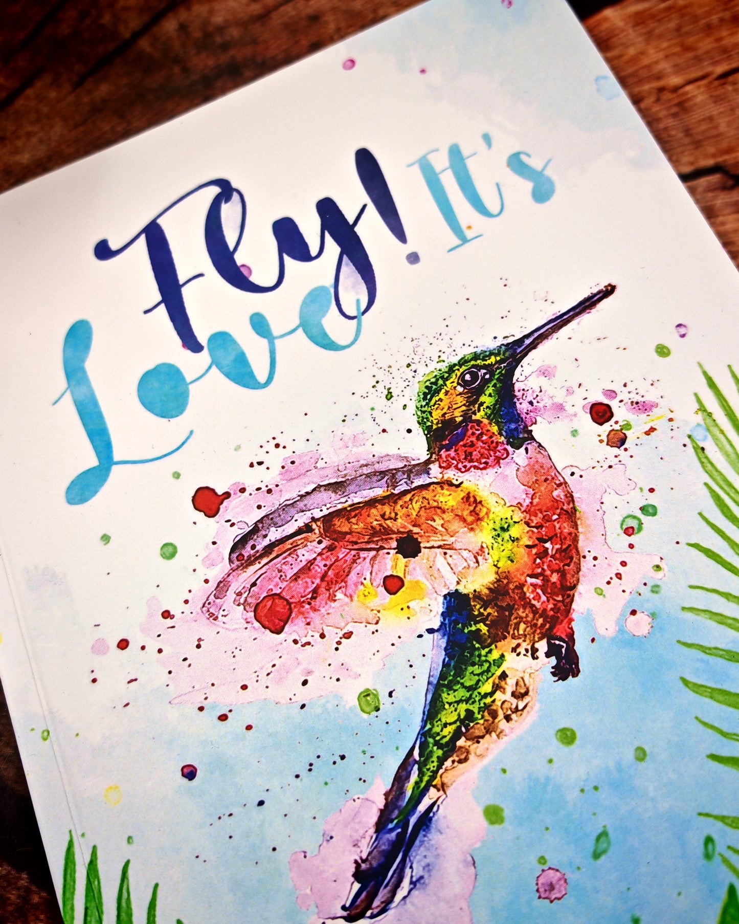 Notizbuch "Fly! It's Love" mit buntem Kolibri