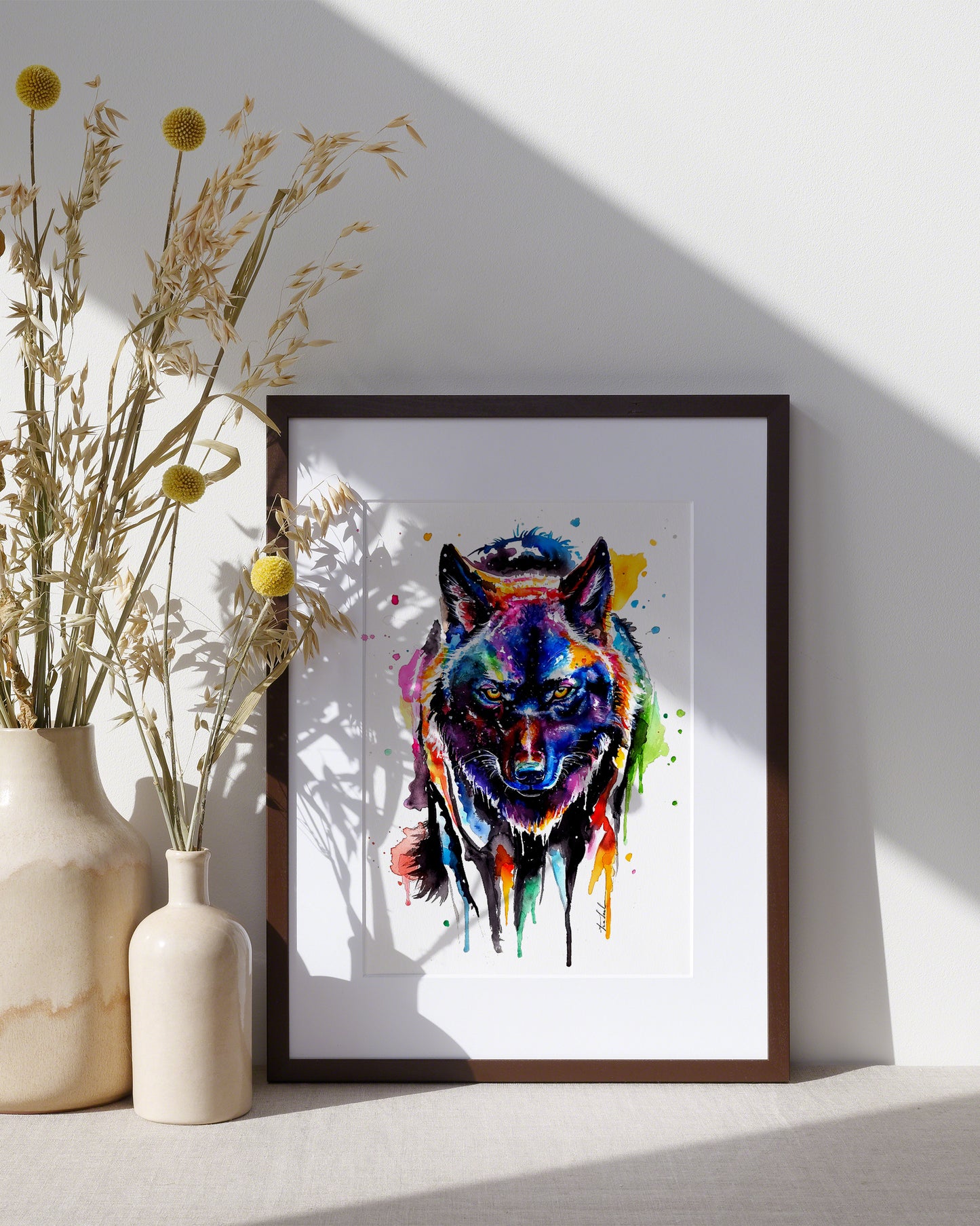 Aquarellbild von einem schwarzen Wolf - Yurek
