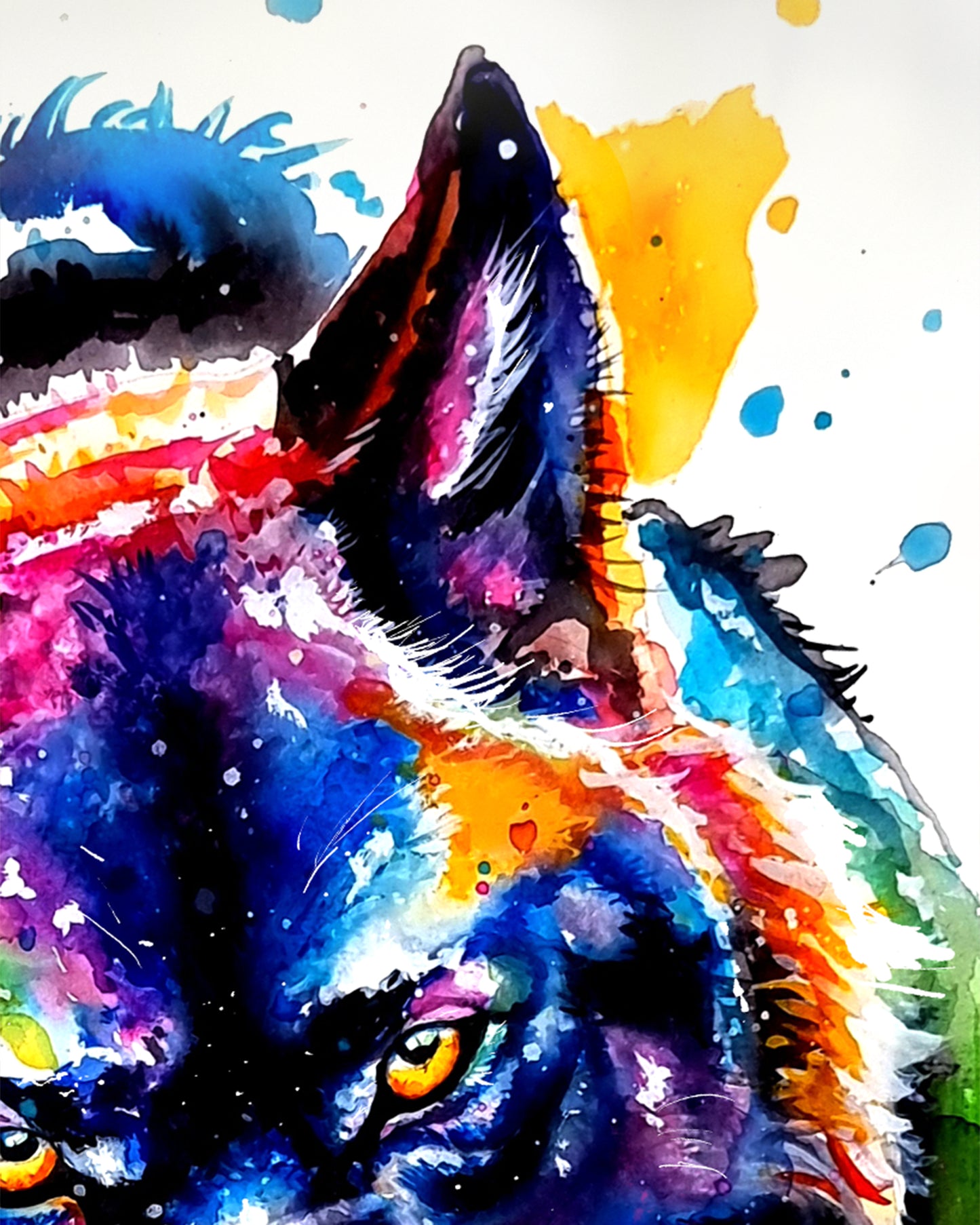 Aquarellbild von einem schwarzen Wolf - Yurek