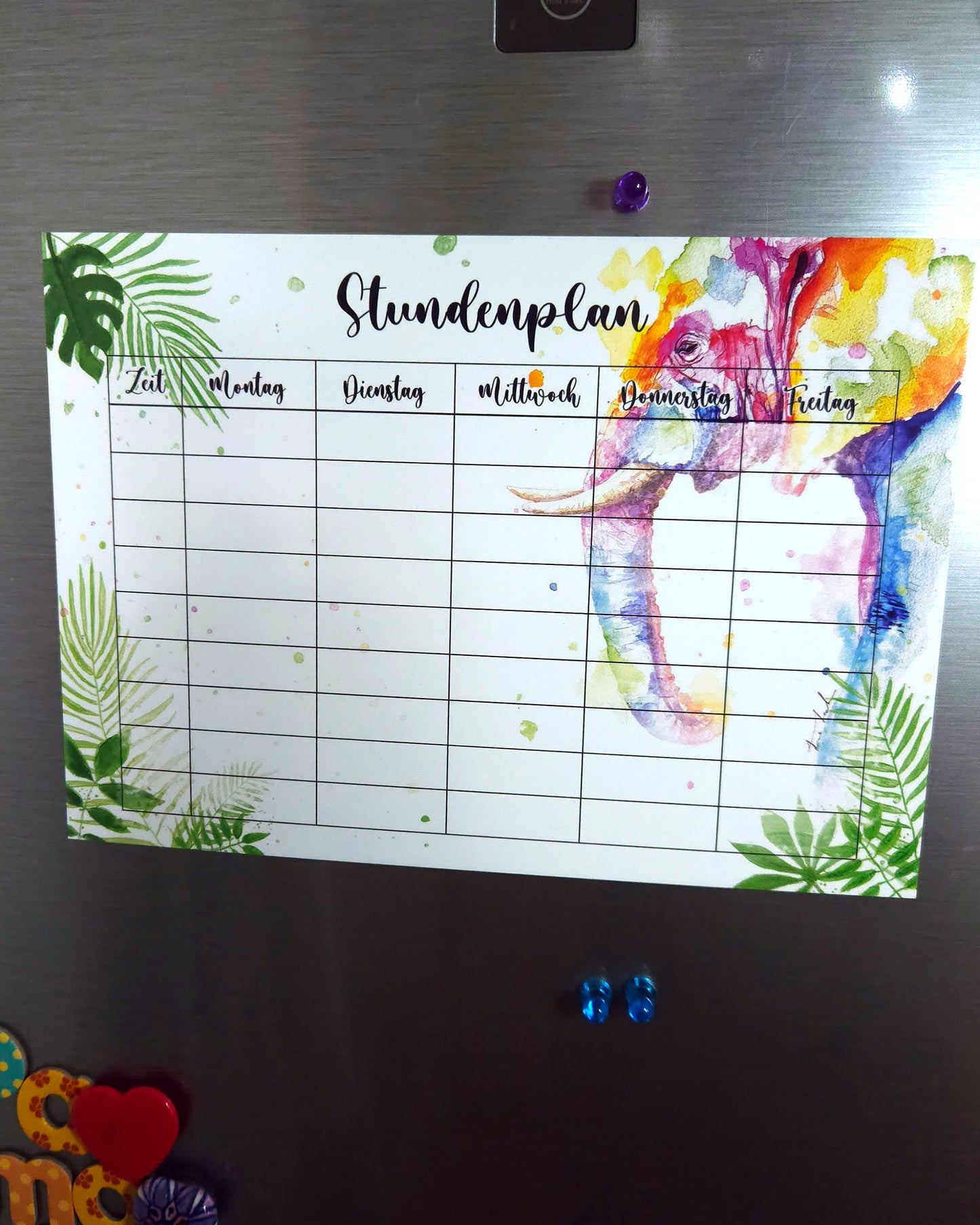 Magnetischer Stundenplan für den Kühlschrank - bunter Elefant