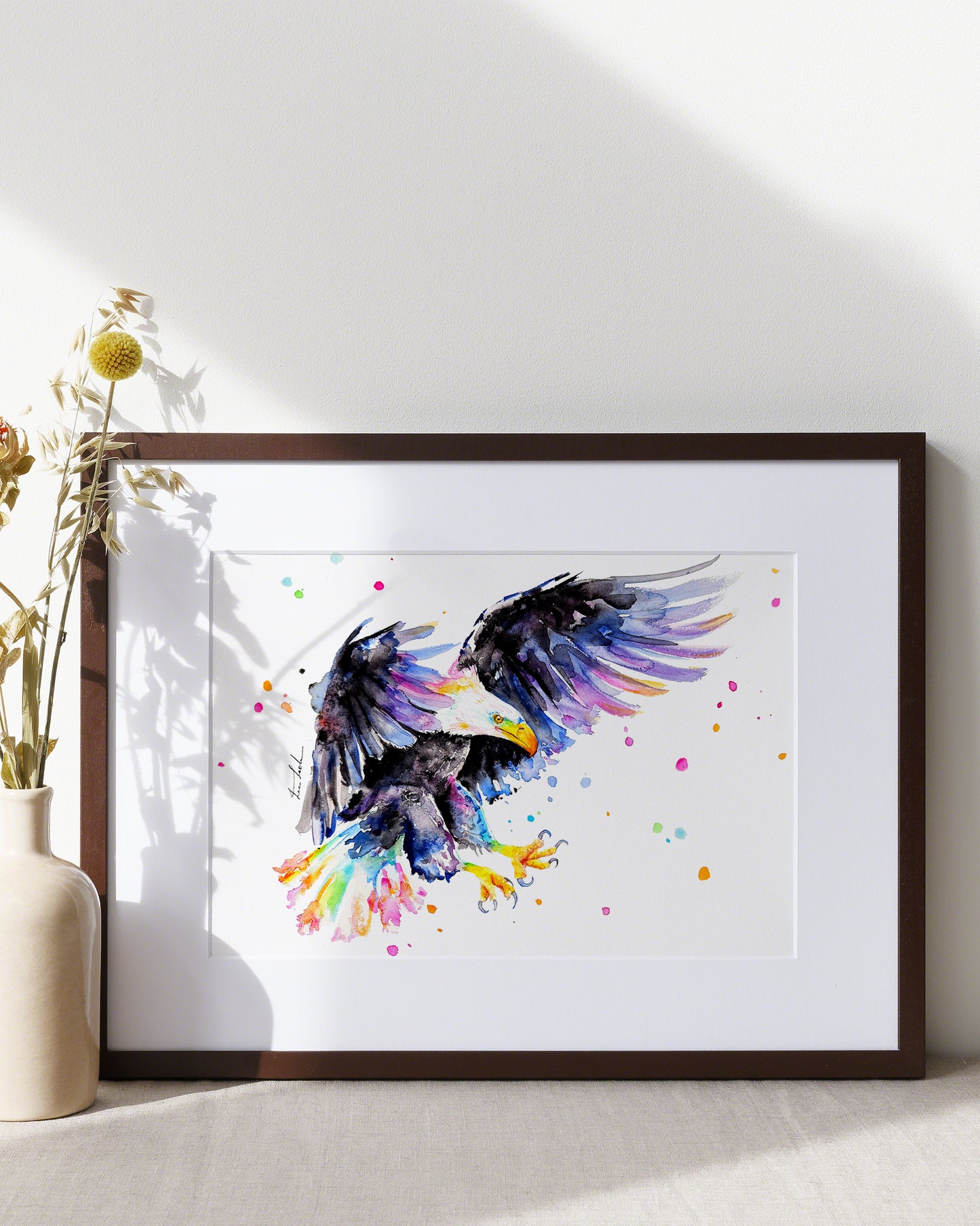 Bunter Weißkopfseeadler in Aquarell - Farbenfroher Kunstdruck - Weißkopfseeadler Aquila