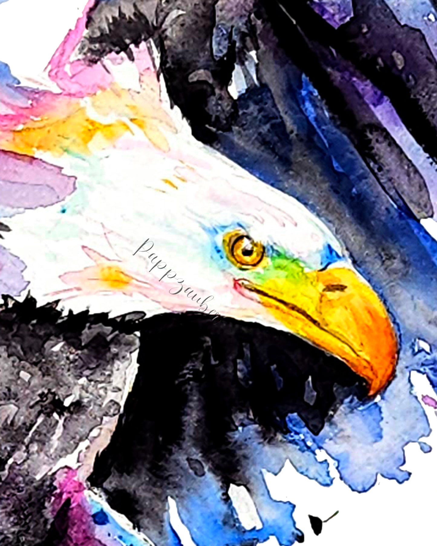 Bunter Weißkopfseeadler in Aquarell - Farbenfroher Kunstdruck - Weißkopfseeadler Aquila