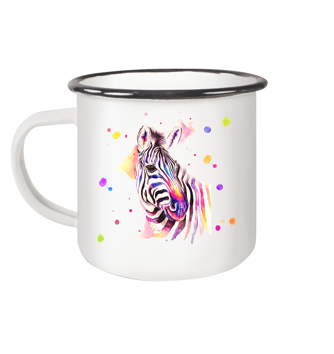 Trinkgefäße mit buntem Zebra - Loni - Emaille Tasse (Black)
