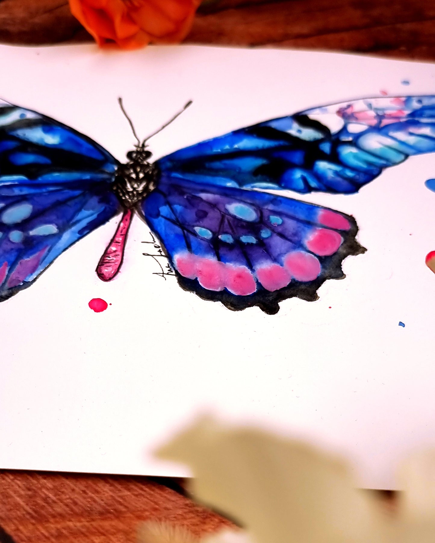 Blauer Schmetterling in Aquarell - Kunstdruck