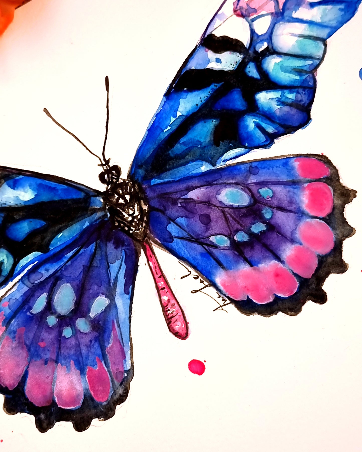 Blauer Schmetterling in Aquarell - Kunstdruck