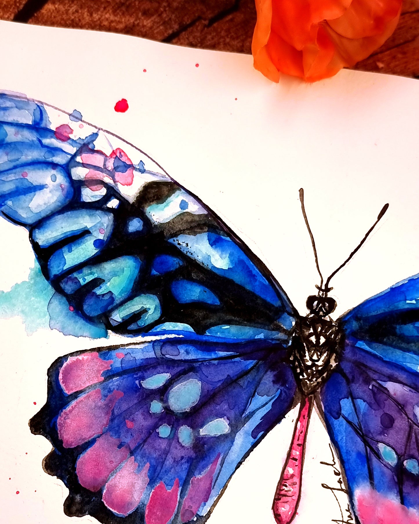 Blauer Schmetterling in Aquarell - Kunstdruck