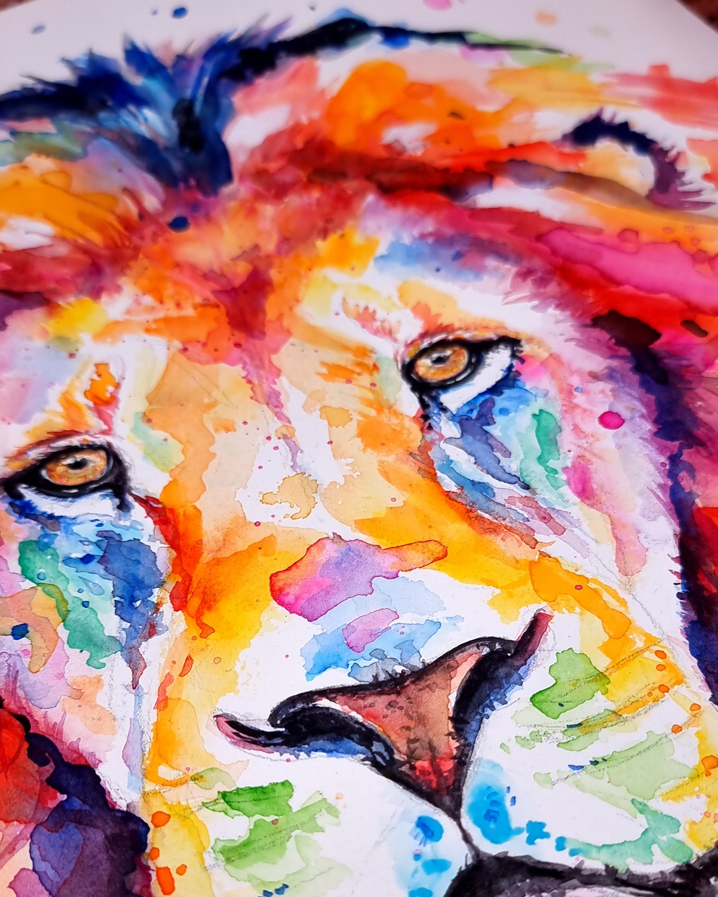 Bunter Löwe in Aquarell - Farbenfroher Kunstdruck - Löwe Sam