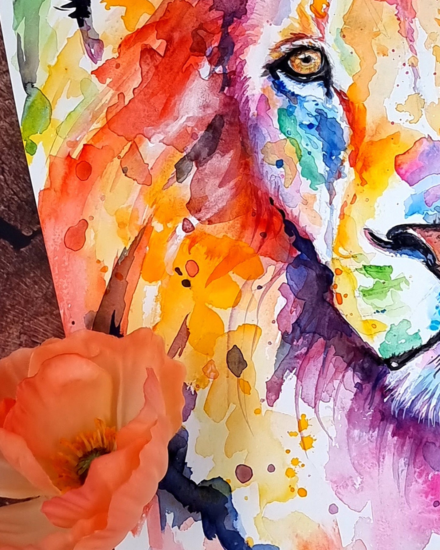 Bunter Löwe in Aquarell - Farbenfroher Kunstdruck - Löwe Sam