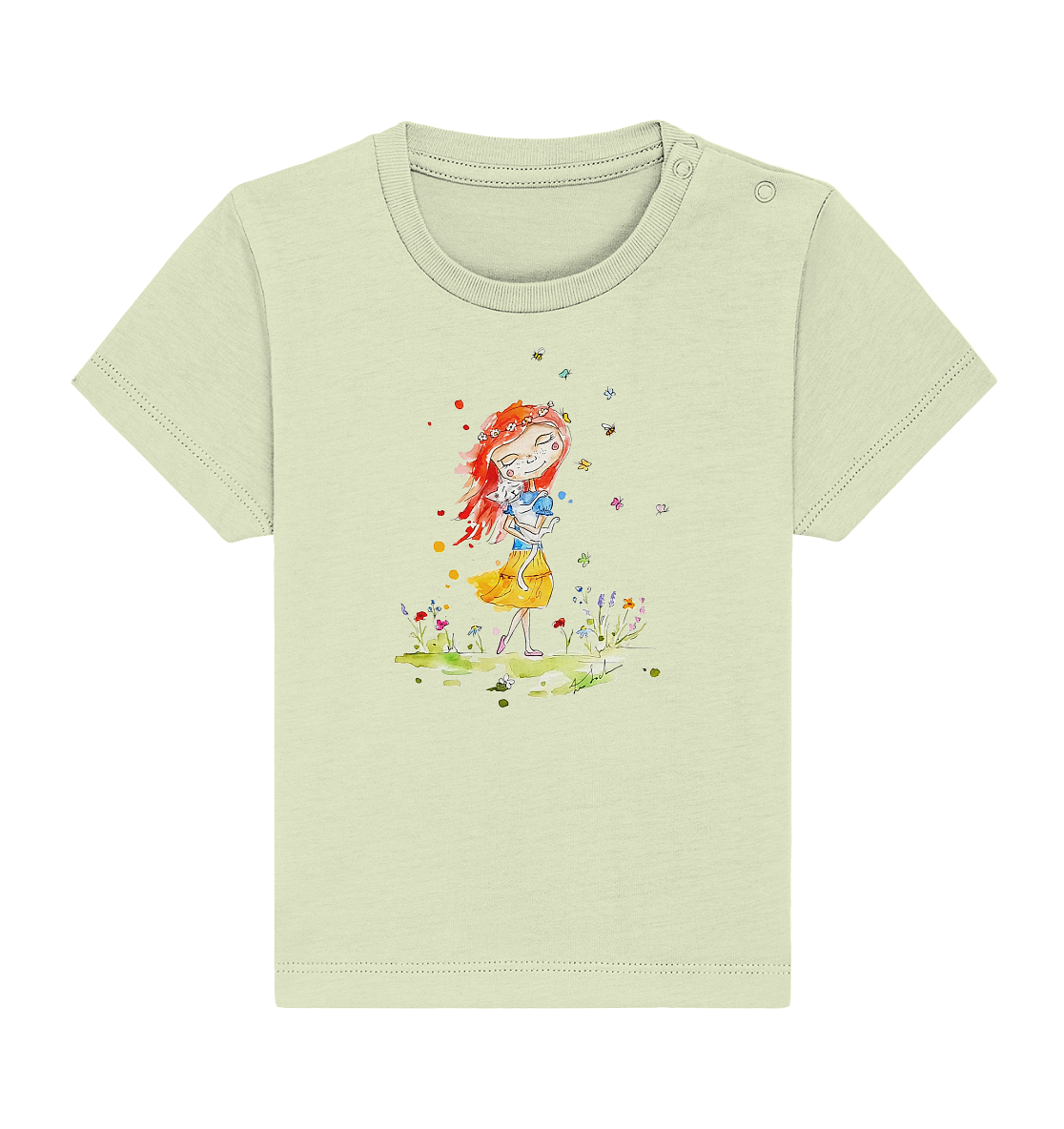 Sommerliches Mädchen mit Katze - Baby Organic Shirt