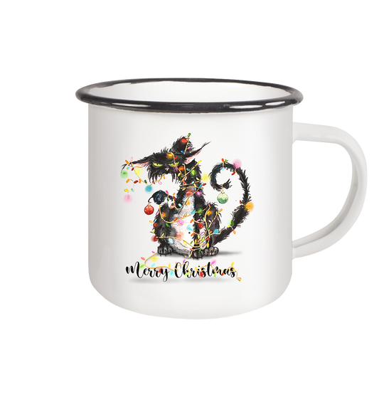F*U-Cat - Merry Christmas - Emaille Tasse (Black)