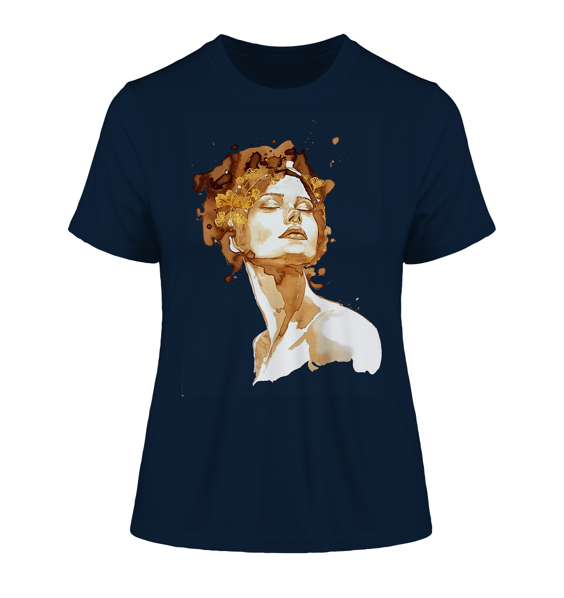 Kaffeemotiv Portrait mit Ginko - Fitted Ladies Organic Shirt