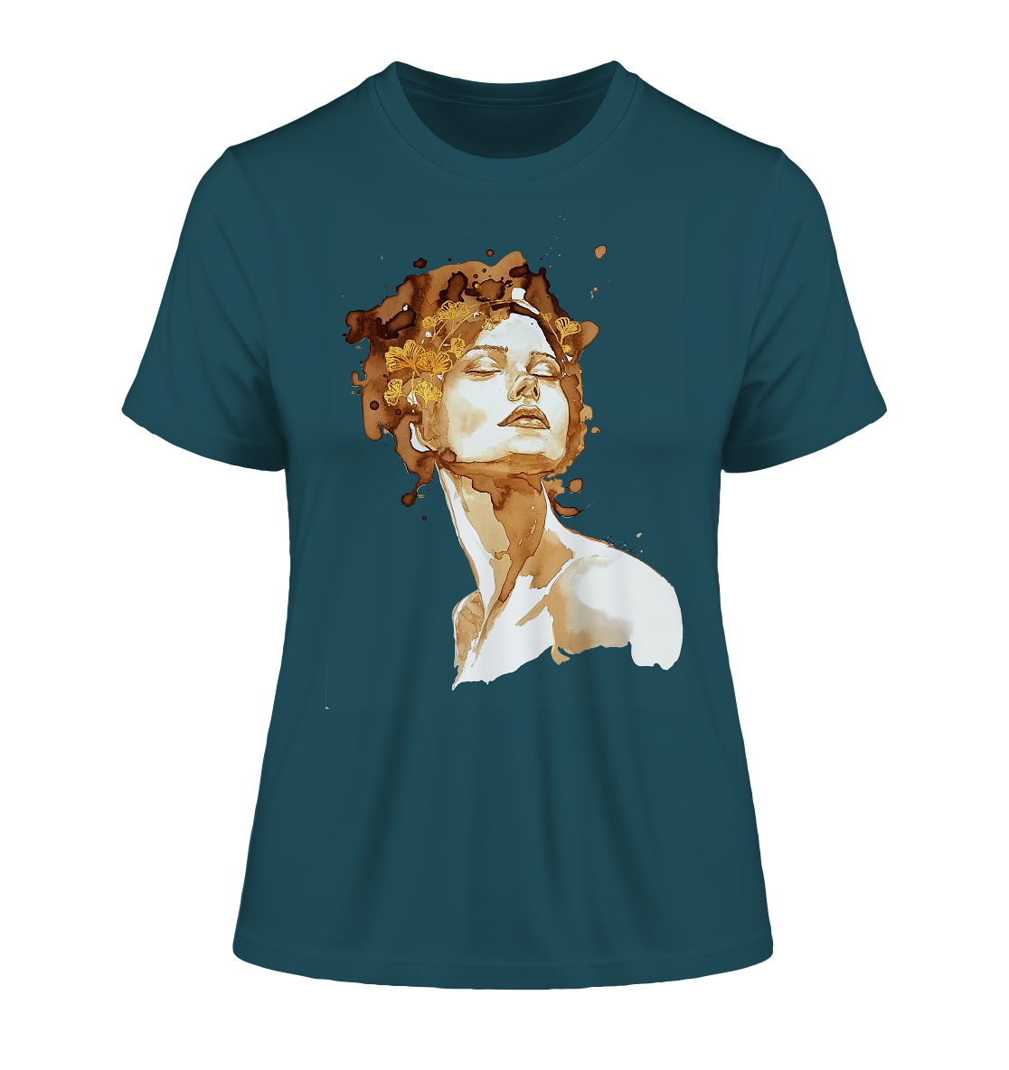 Kaffeemotiv Portrait mit Ginko - Fitted Ladies Organic Shirt