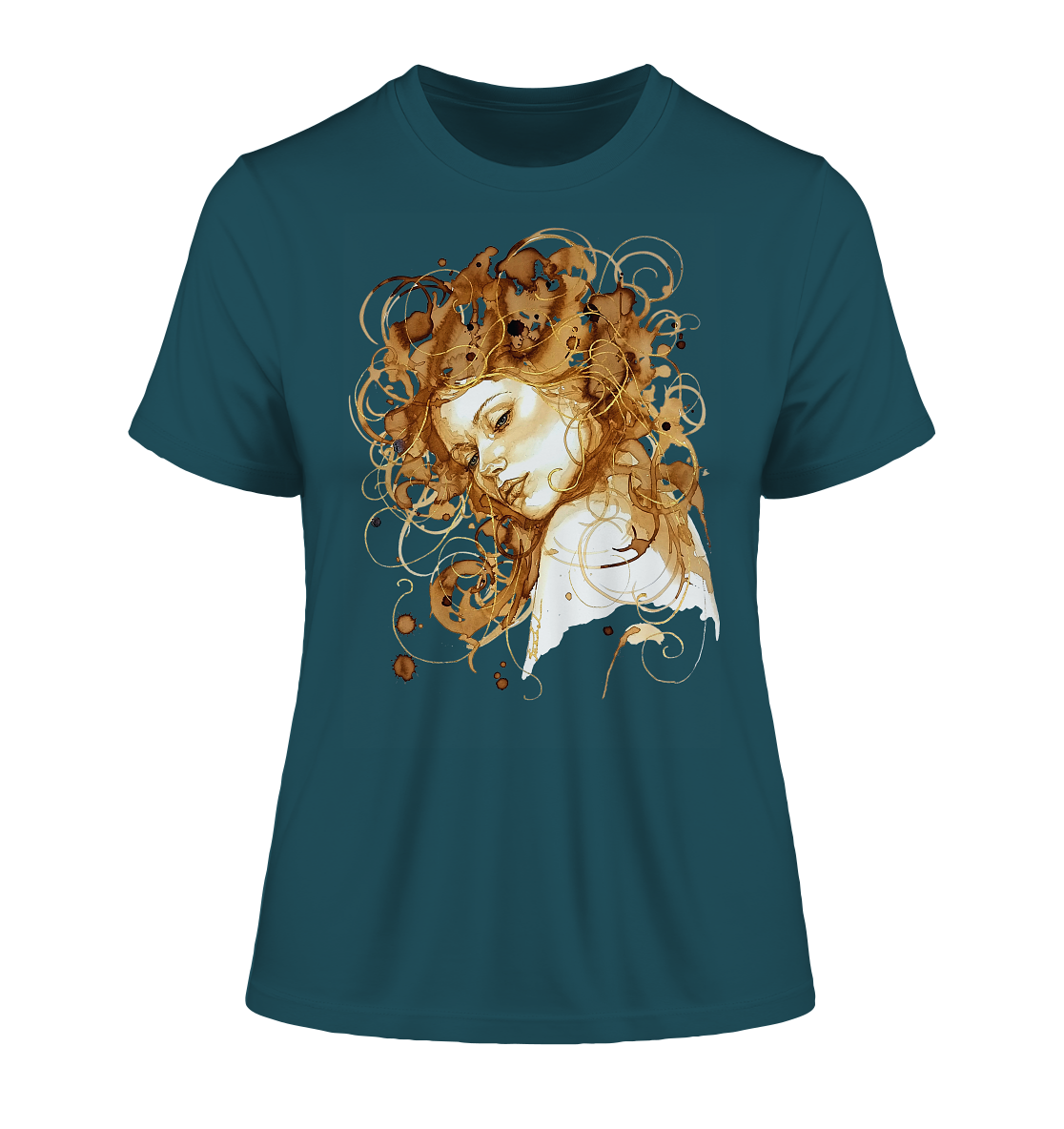 Kaffeemotiv Portrait mit goldenen Haaren - Fitted Ladies Organic Shirt