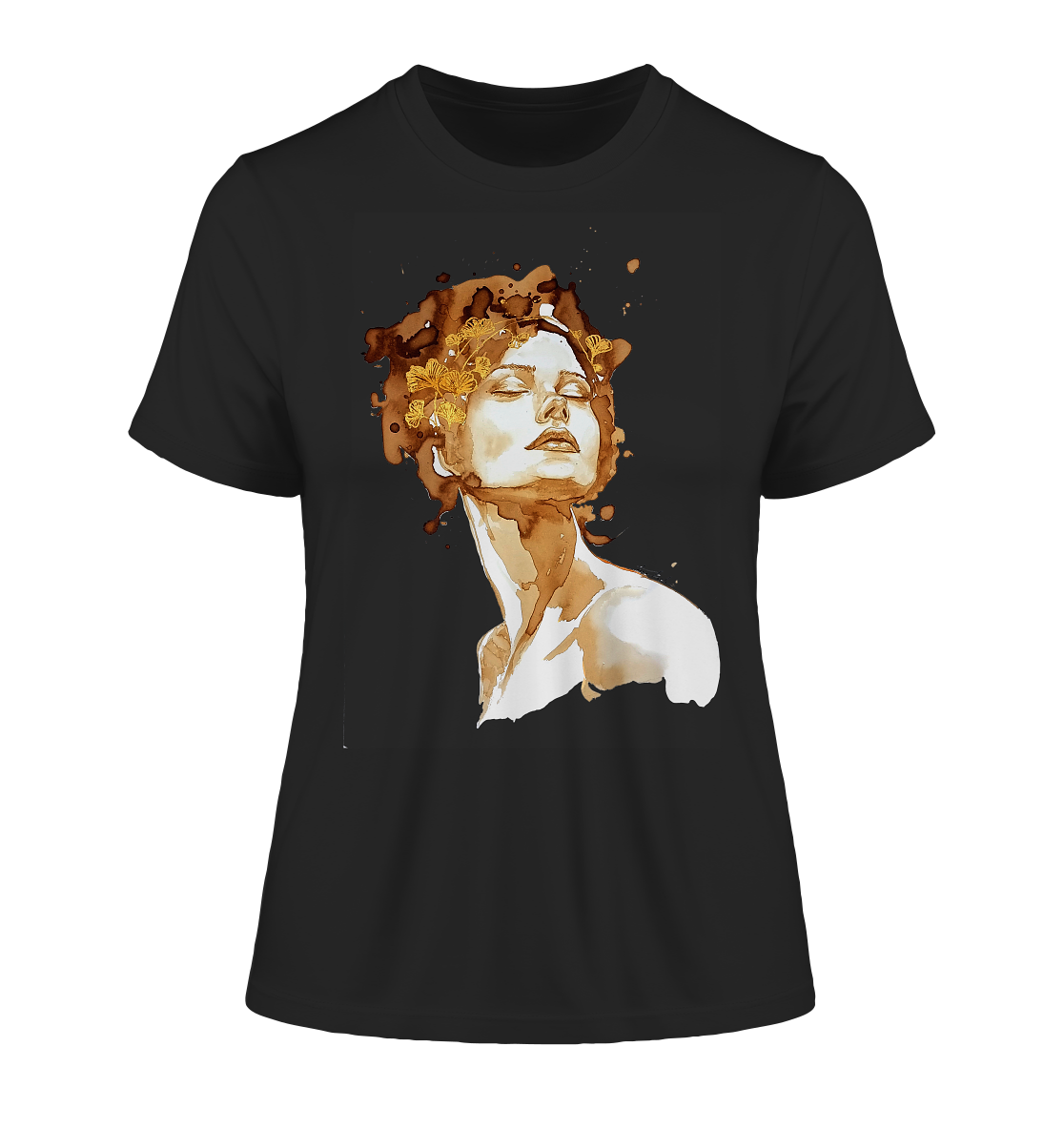 Kaffeemotiv Portrait mit Ginko - Fitted Ladies Organic Shirt