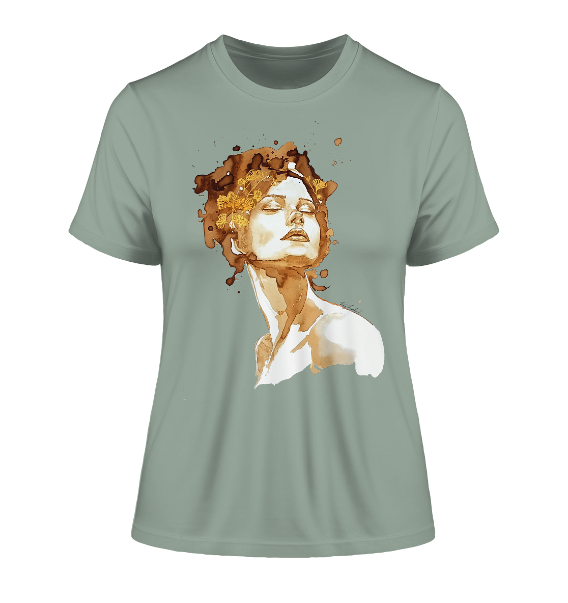 Kaffeemotiv Portrait mit Ginko - Fitted Ladies Organic Shirt