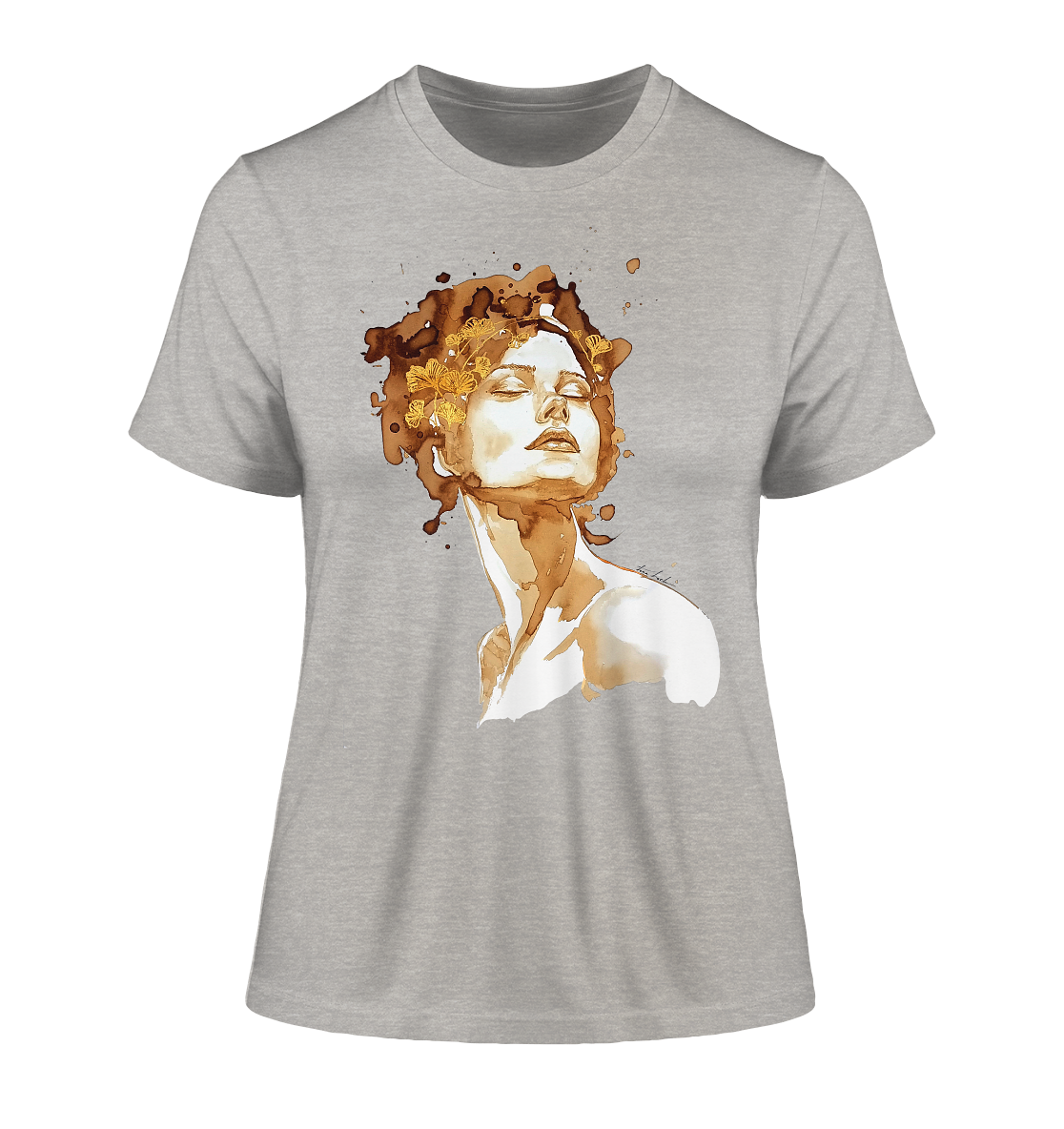 Kaffeemotiv Portrait mit Ginko - Fitted Ladies Organic Shirt