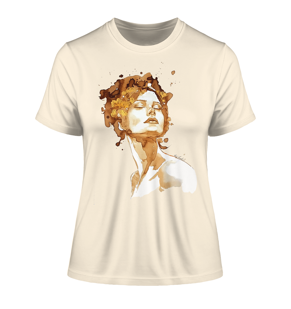 Kaffeemotiv Portrait mit Ginko - Fitted Ladies Organic Shirt