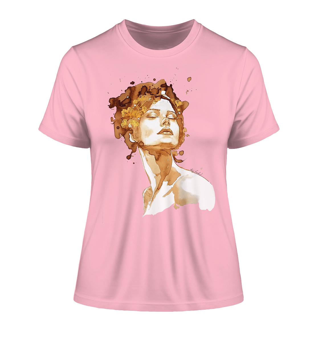 Kaffeemotiv Portrait mit Ginko - Fitted Ladies Organic Shirt