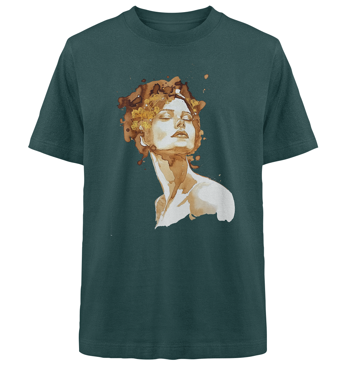 Kaffeemotiv Portrait mit Ginko - Heavy Oversized Organic Shirt