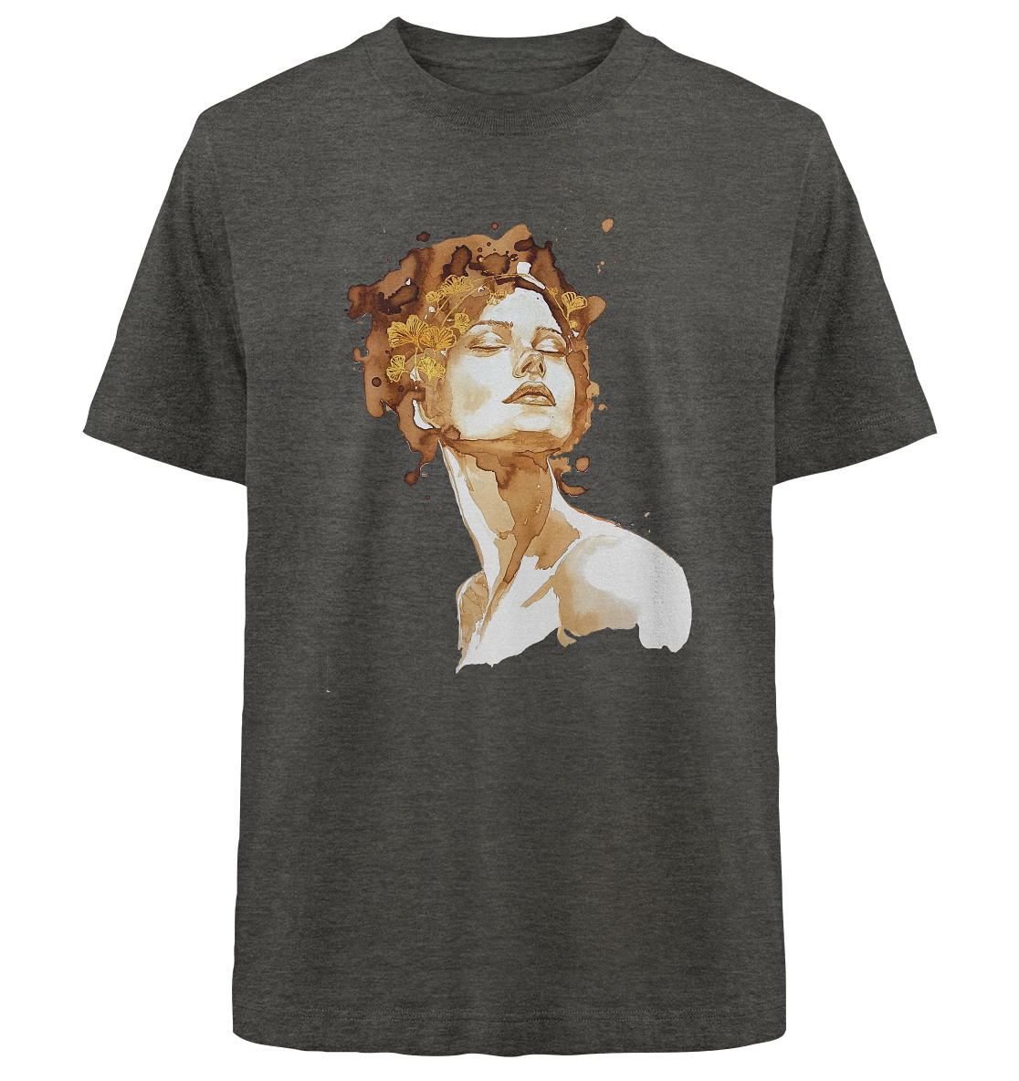 Kaffeemotiv Portrait mit Ginko - Heavy Oversized Organic Shirt