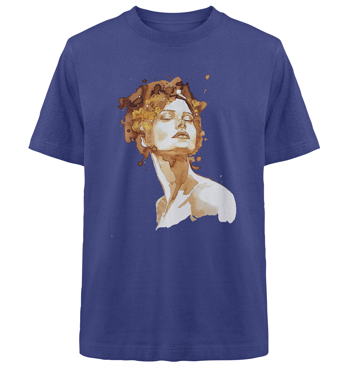 Kaffeemotiv Portrait mit Ginko - Heavy Oversized Organic Shirt