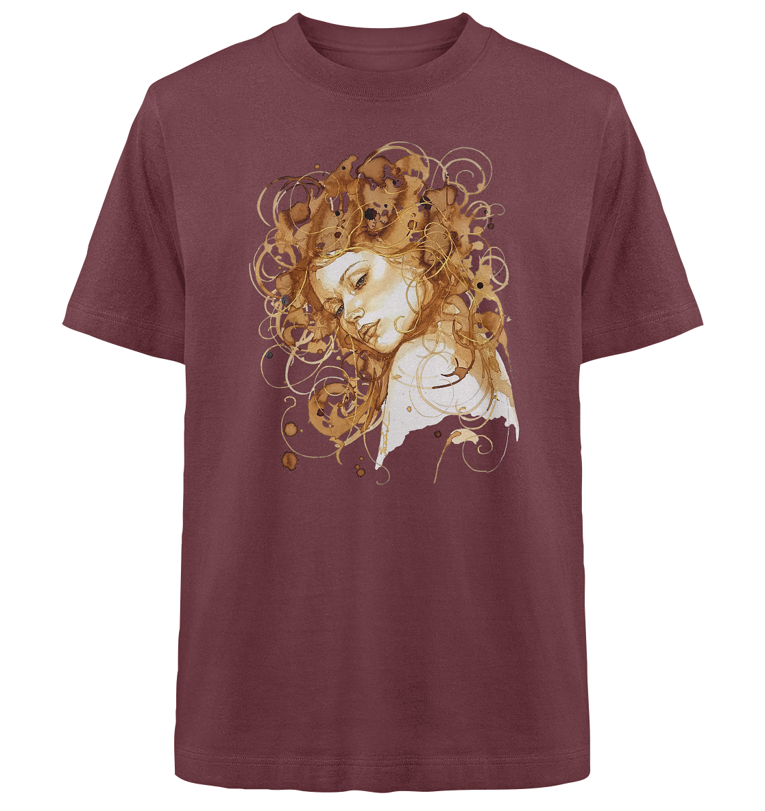 Kaffeemotiv Portrait mit goldenen Haaren - Heavy Oversized Organic Shirt