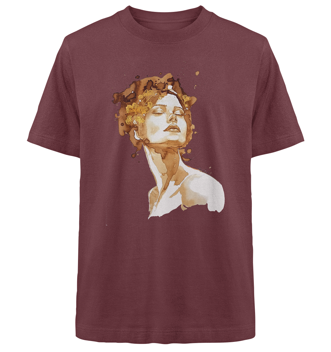 Kaffeemotiv Portrait mit Ginko - Heavy Oversized Organic Shirt