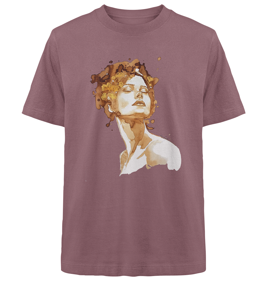 Kaffeemotiv Portrait mit Ginko - Heavy Oversized Organic Shirt