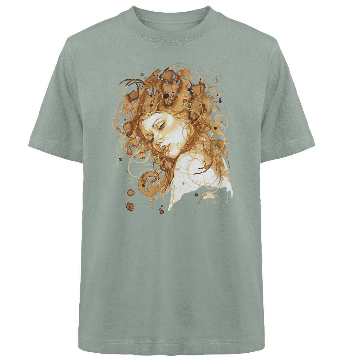 Kaffeemotiv Portrait mit goldenen Haaren - Heavy Oversized Organic Shirt