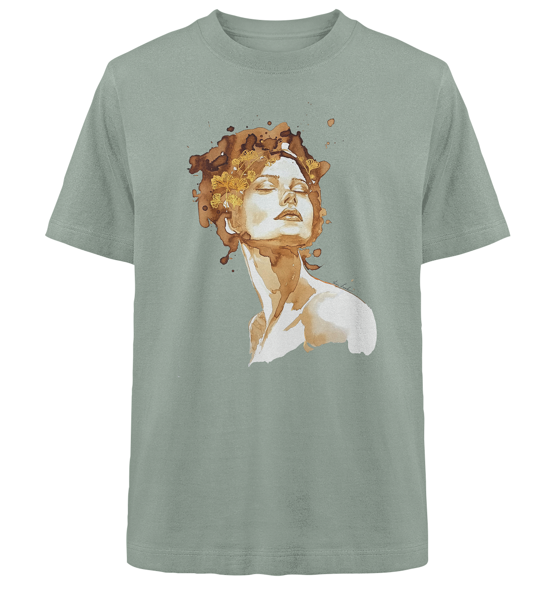 Kaffeemotiv Portrait mit Ginko - Heavy Oversized Organic Shirt