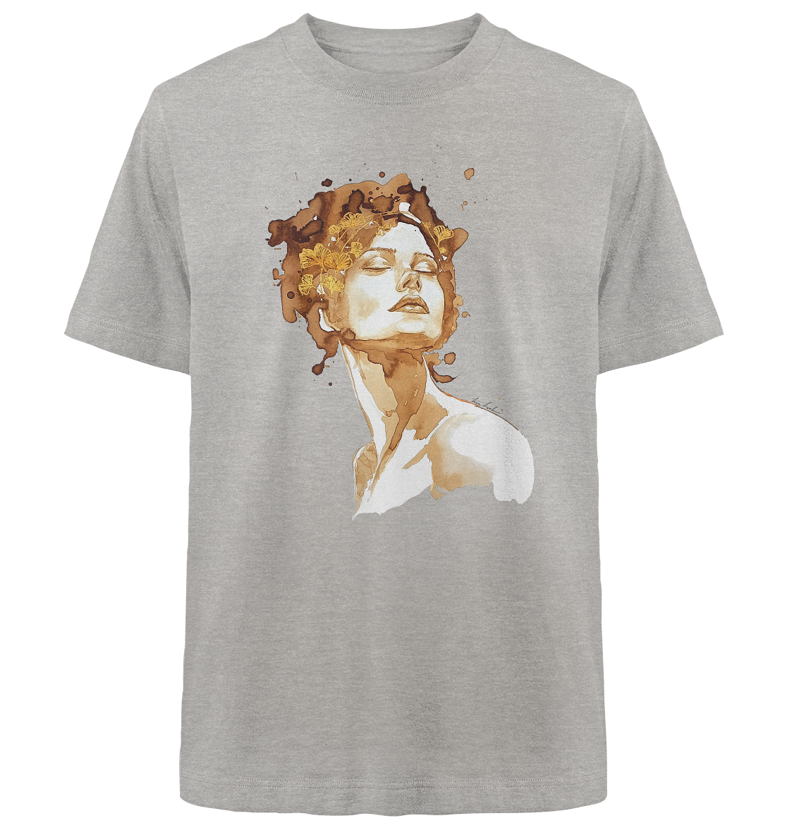 Kaffeemotiv Portrait mit Ginko - Heavy Oversized Organic Shirt