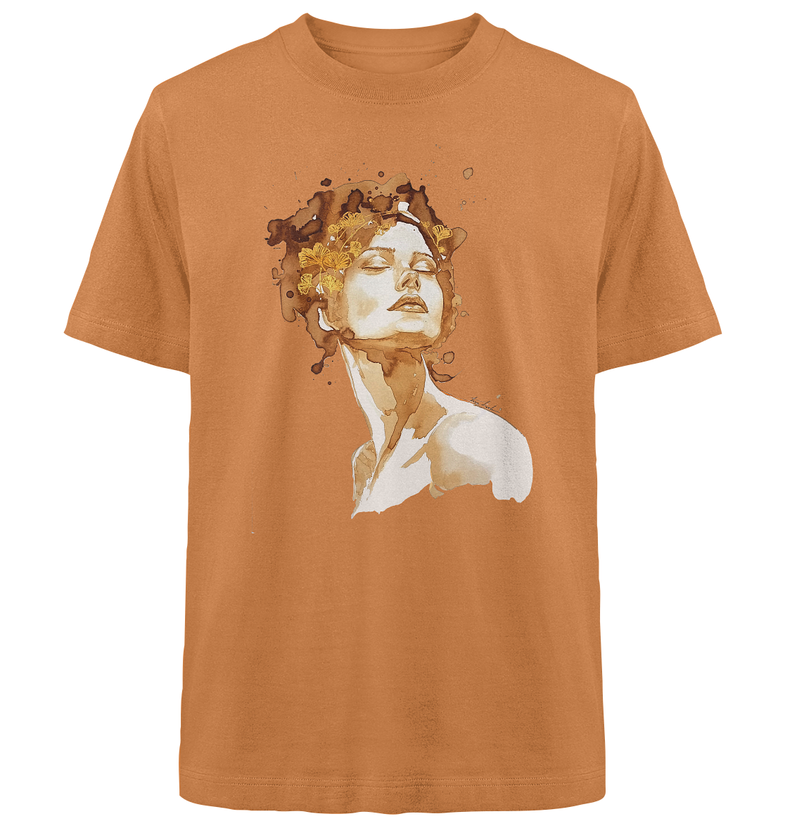 Kaffeemotiv Portrait mit Ginko - Heavy Oversized Organic Shirt
