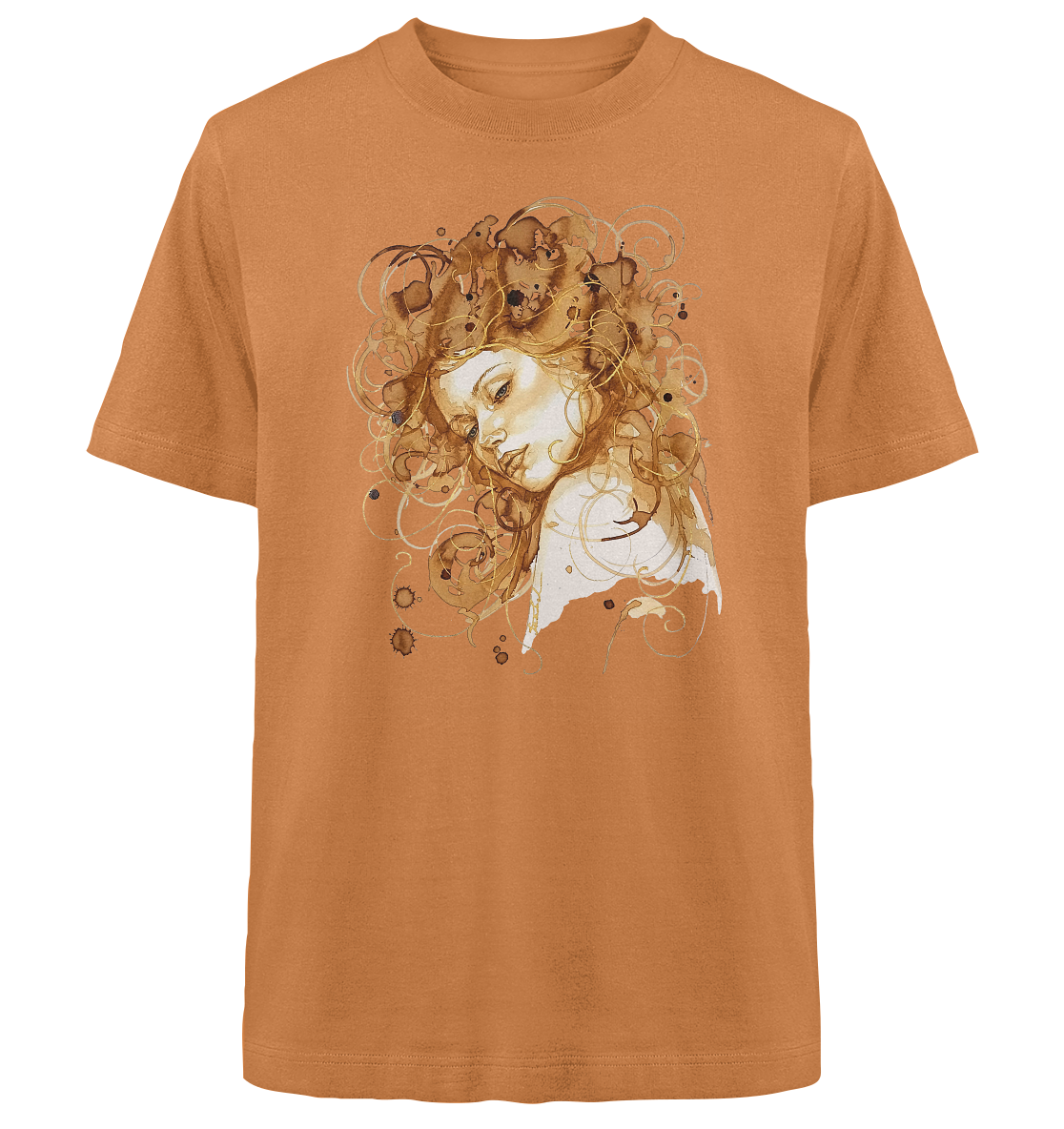 Kaffeemotiv Portrait mit goldenen Haaren - Heavy Oversized Organic Shirt