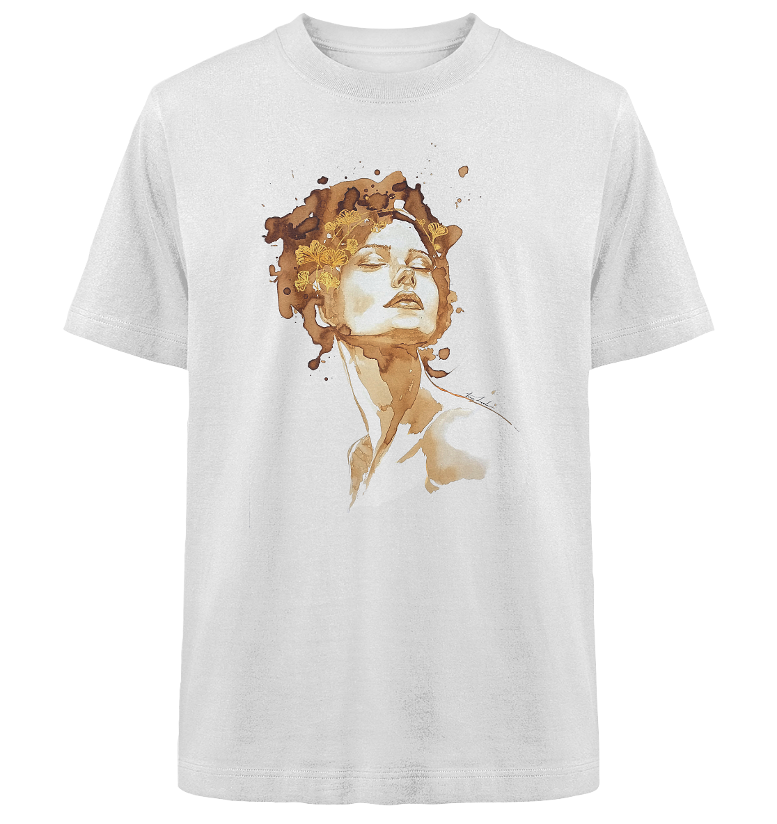 Kaffeemotiv Portrait mit Ginko - Heavy Oversized Organic Shirt