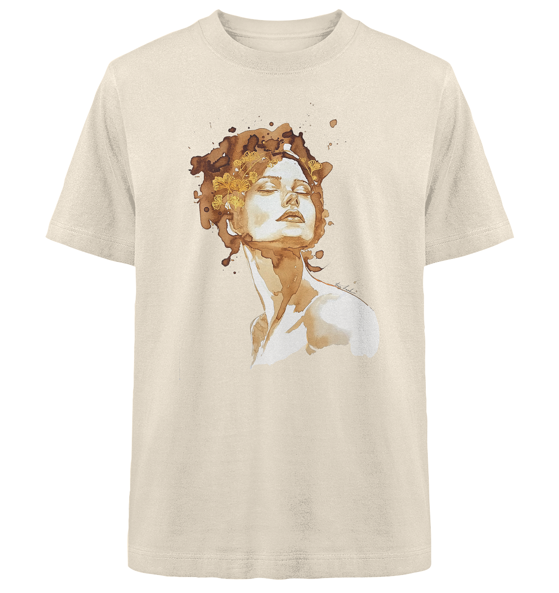 Kaffeemotiv Portrait mit Ginko - Heavy Oversized Organic Shirt