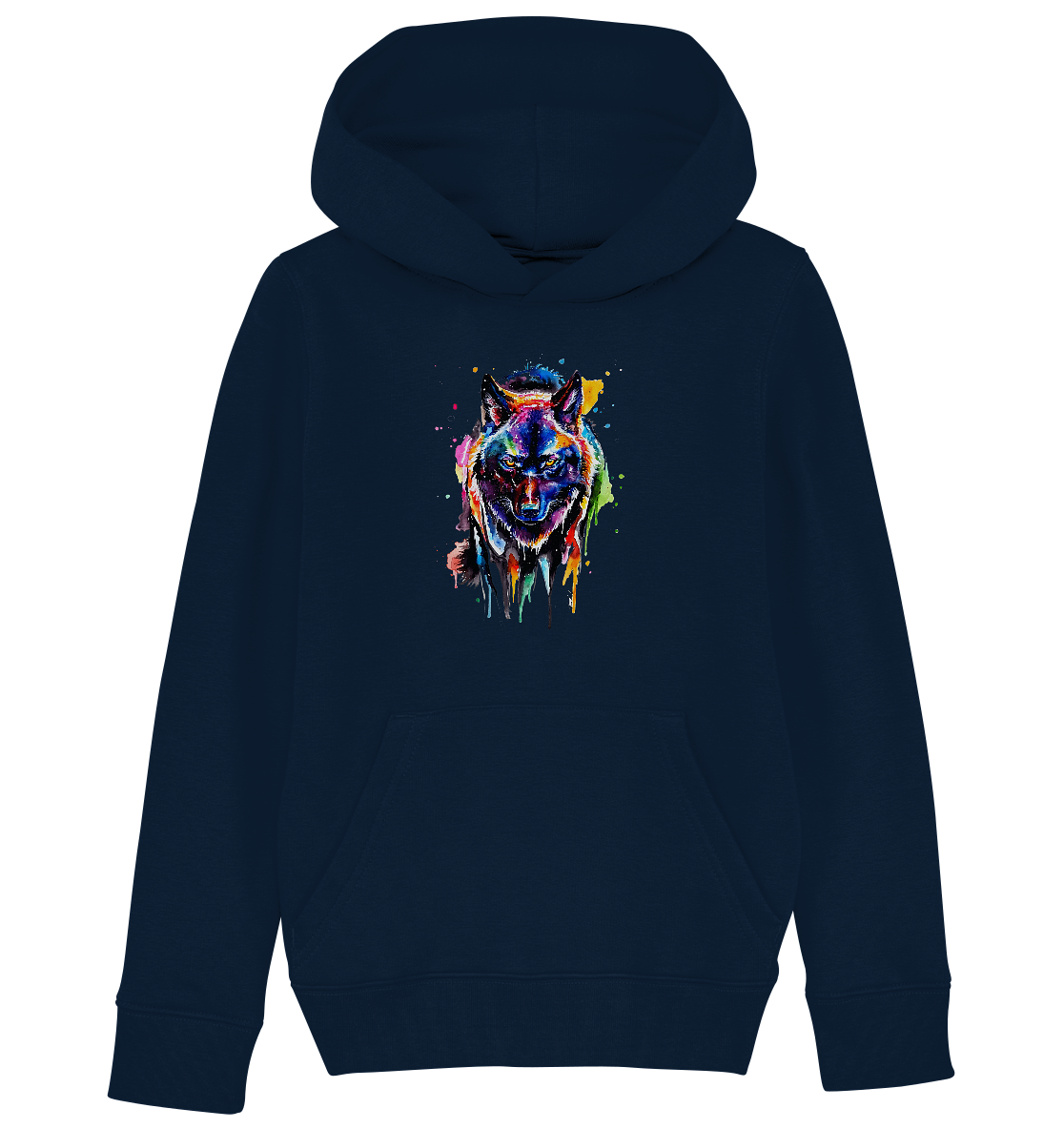 Bunter schwarzer Wolf - Kids Organic Hoodie