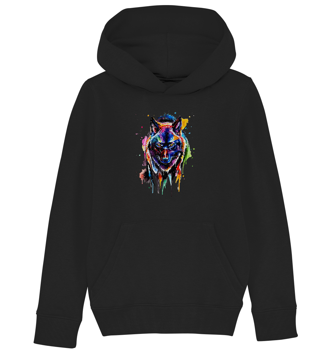 Bunter schwarzer Wolf - Kids Organic Hoodie