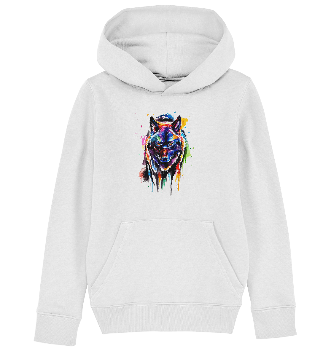 Bunter schwarzer Wolf - Kids Organic Hoodie