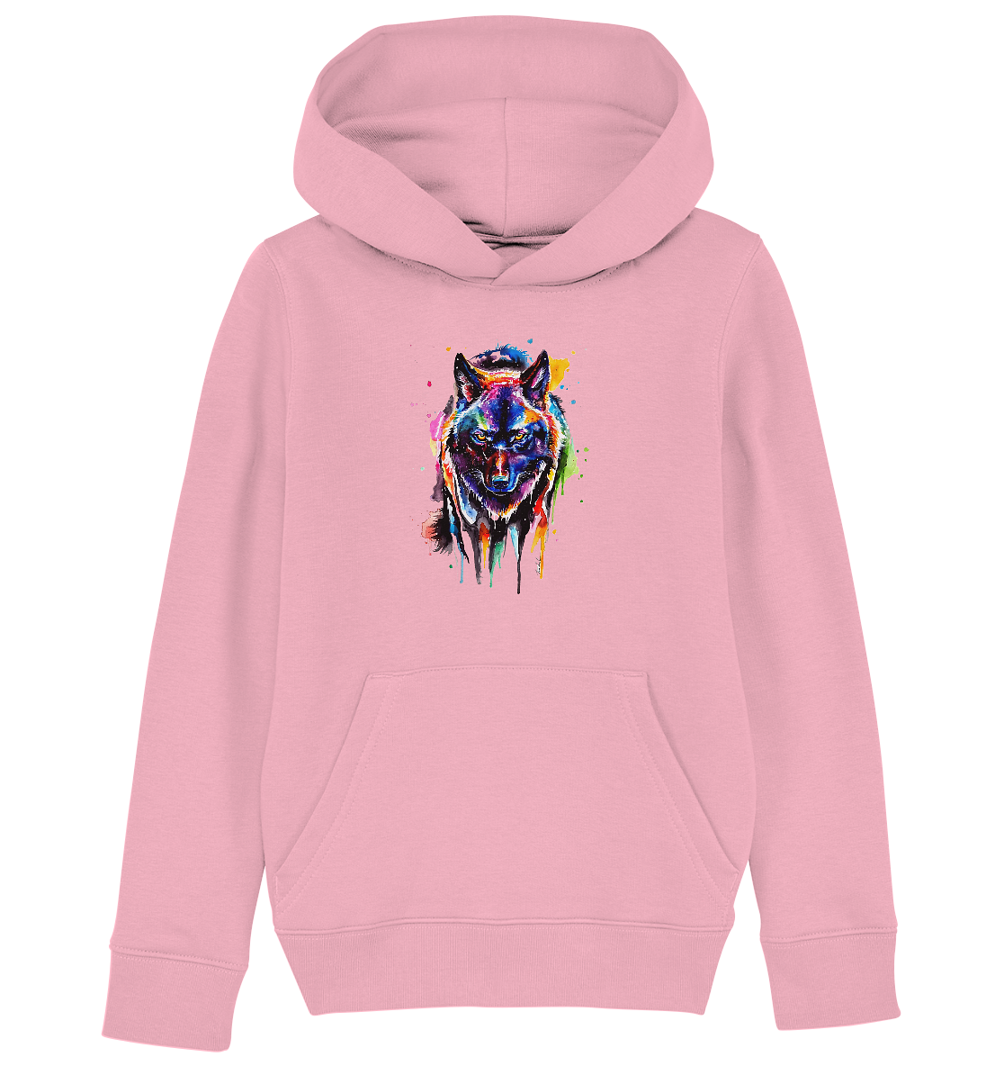 Bunter schwarzer Wolf - Kids Organic Hoodie