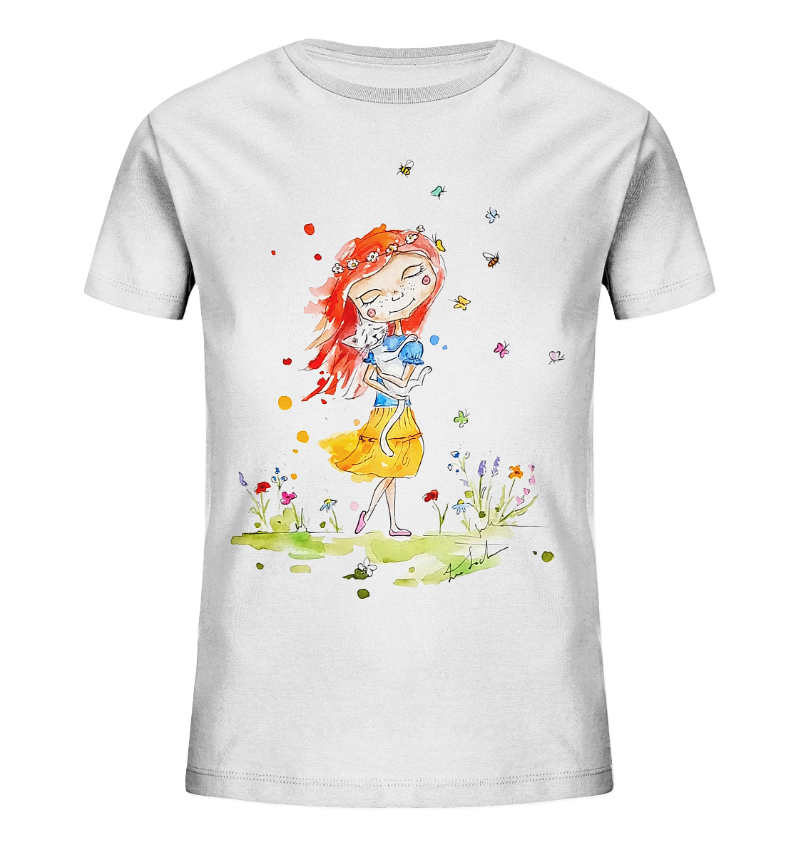 Sommerliches Mädchen mit Katze - Kids Organic Shirt