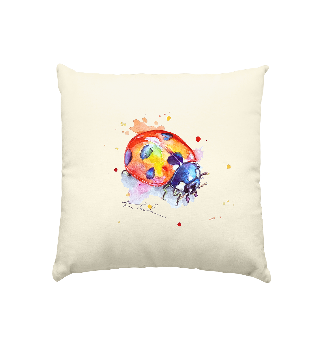 Bunter Marienkäfer - Kissen natur 40x40cm