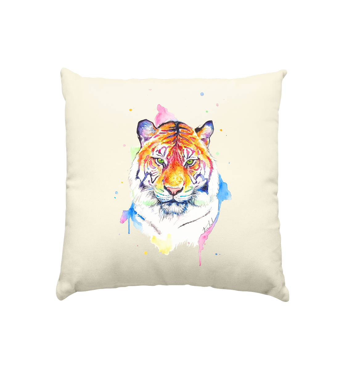 Bunter Tiger - Kissen natur 40x40cm